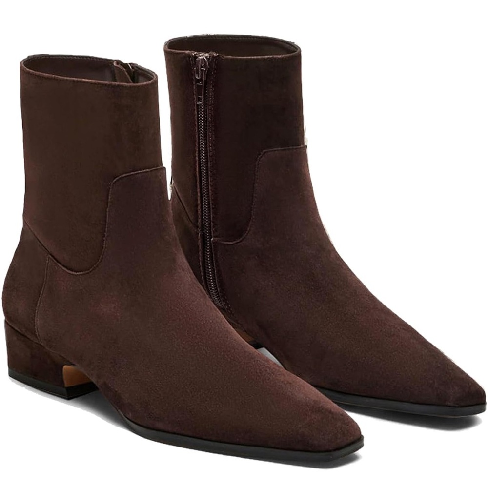 Chocolate Brown Suede Ankle Boots Women’s Ankle Boots Low Heel